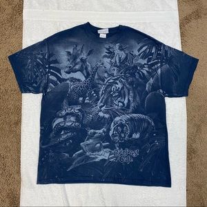Vintage Rainforest Cafe T-Shirt Wildlife Mural Navy Blue XL